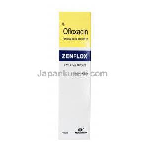オキュフロックスジェネリック, オフロキサシン 点眼/点耳薬, Zenflox,10ml 箱,ボトル表面